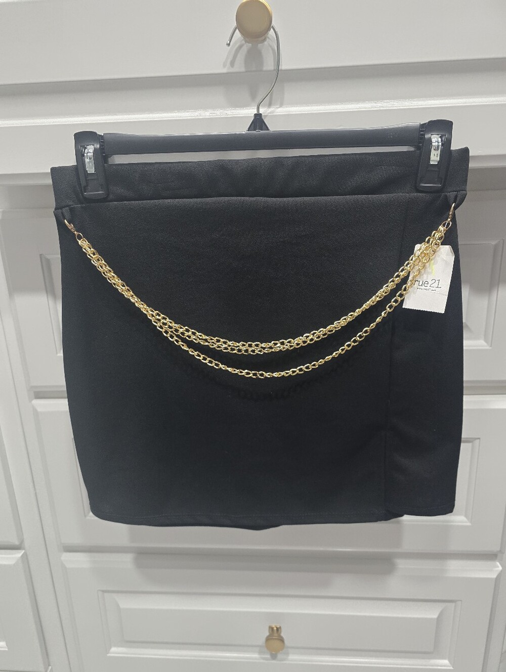 Rue21 Black Mini Skirt with Gold Chain Accent